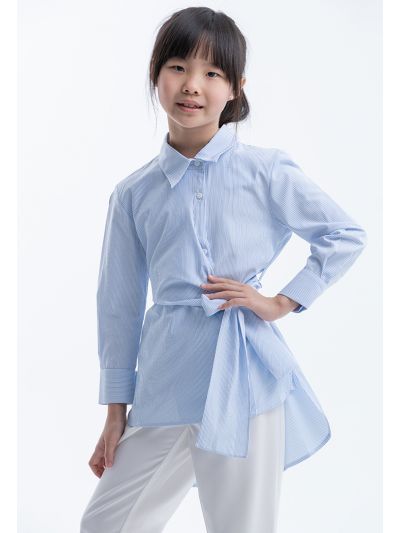 Striped Shirt With Over Lapped Self-Tie Wrap -Sale