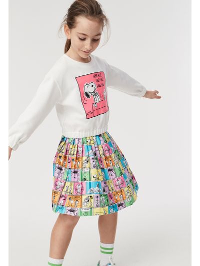 Pleated Peanuts Comics Print Skirt
