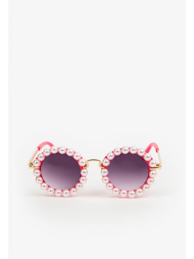 Faux Pearls Embellished Round Gradient Sunglasses