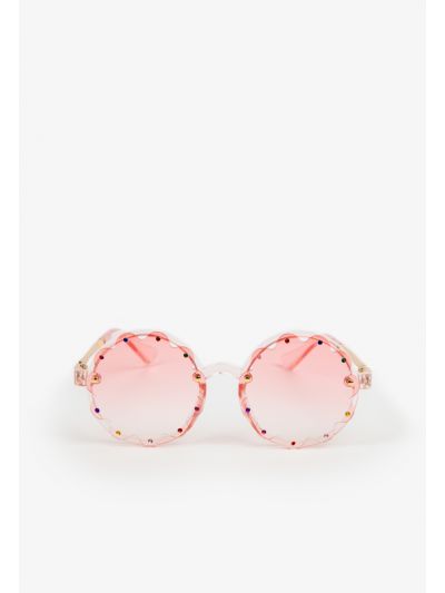 Rhinestones Embellished Round Sunglasses