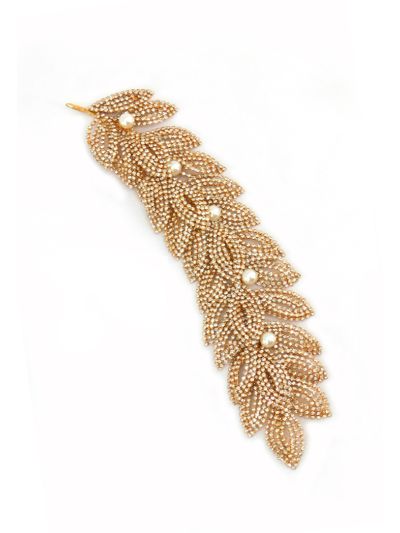 Crystal and Faux Pearls Embellished Leaf Hair Accessory