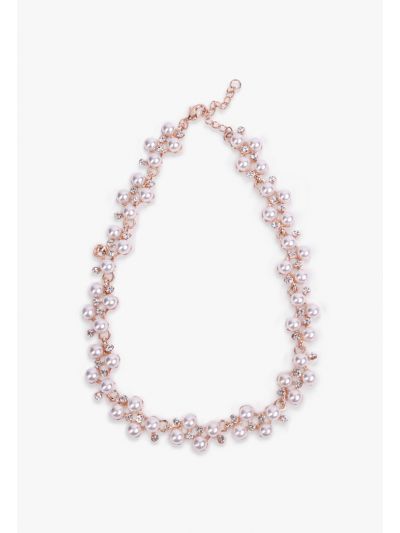 Crystal and Faux Pearls Embellished Necklace