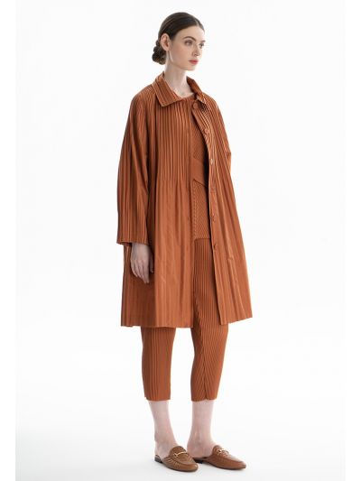 Solid Pleated Button Up Midi Dress -Sale