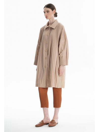 Solid Pleated Button Up Midi Dress