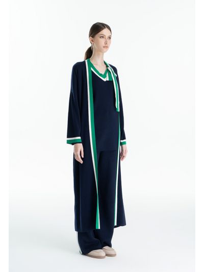 Multicolored Wide Stripes Knitted Open Abaya -Sale