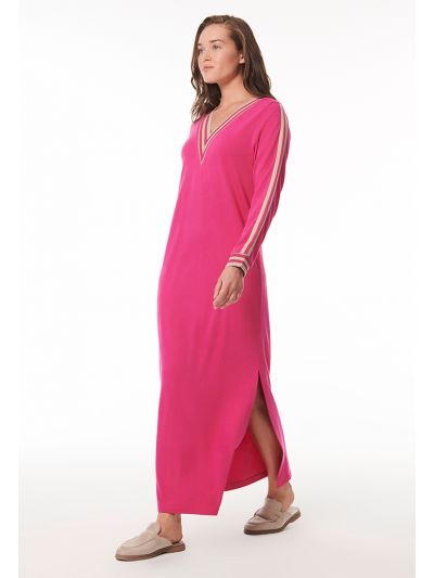 Ribbed Neck Slit Solid Dress -Sale