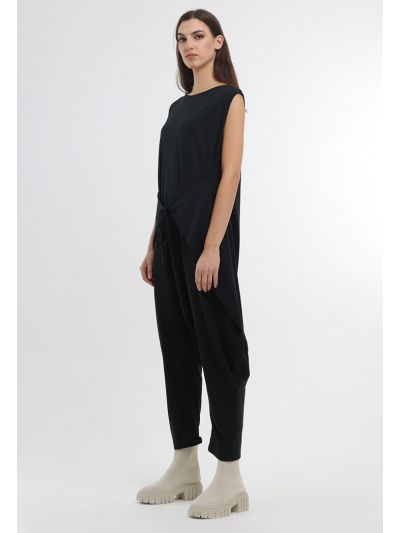 Solid Asymmetrical Tie Up Waist Jumpsuit -Sale