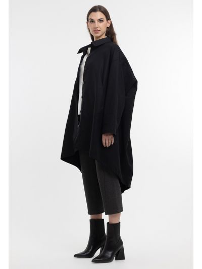 Solid Long Back Elasticated Hem Long Jacket -Sale
