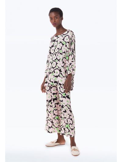 Printed Wide Leg Cut Elasticated Waist Pants -Sale