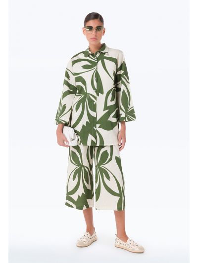 Printed Wide Leg Cut Elasticated Drawstring Waist Pants -Sale