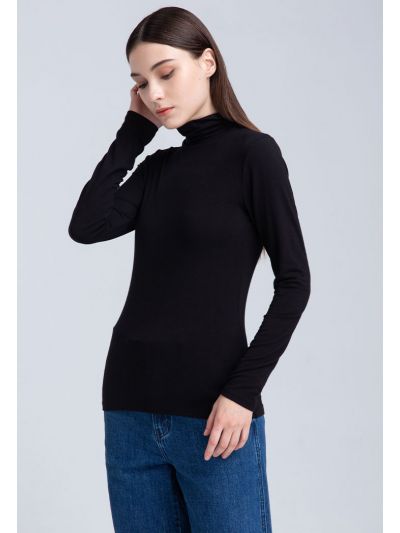 Turtle Neck Solid Basic T-Shirt