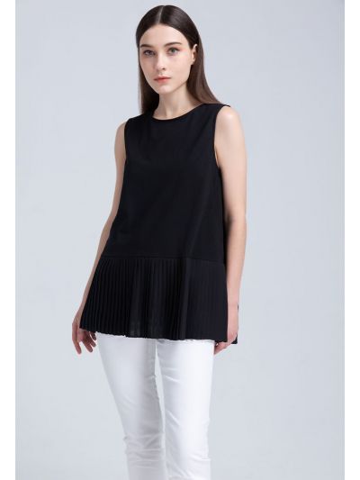 Pleated Hem Sleeveless T-Shirt