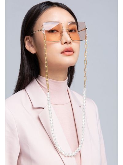 Faux Pearl With Gold Platted Link Chain Eyeglasses Holder