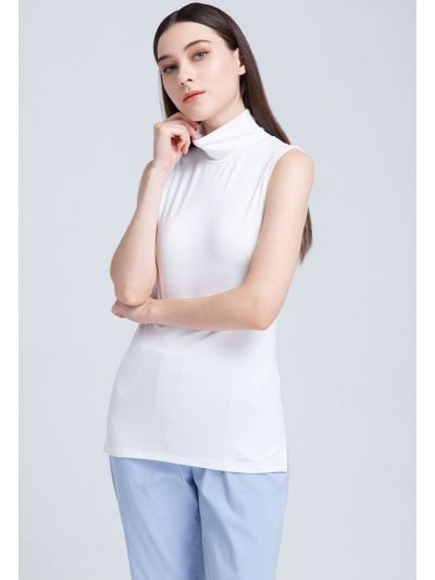 Turtle Neck Sleeveless Basic T-Shirt