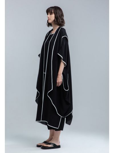 Side Cowl Contrast Piping Outerwear