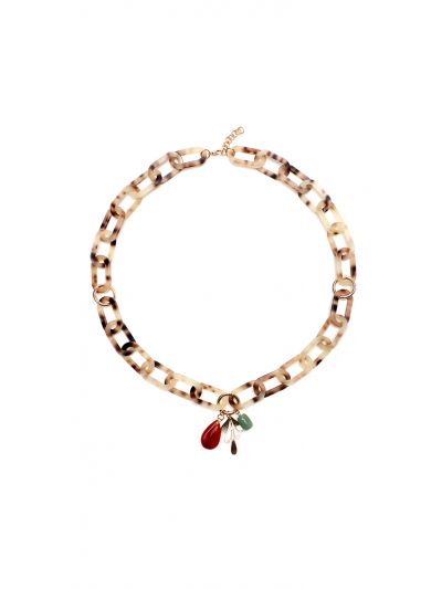 Oval Link Marble Effect Acrylic Necklace -Sale