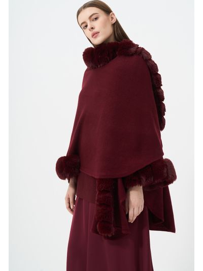 Knitted Faux Fur Embellished Poncho