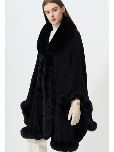 Faux Fur Embellished Poncho
