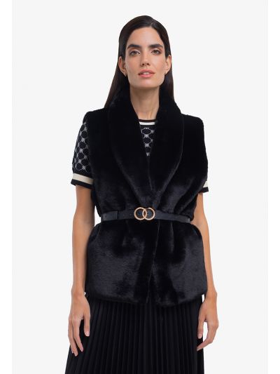 Fuzzy Fur Layered Open Neckline Sleeveless Winter Vest -Sale