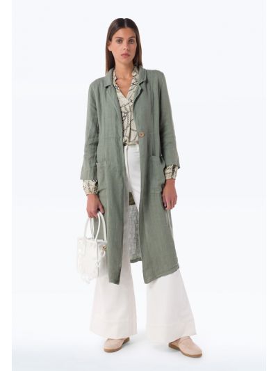 Textured Solid Single Breast Long Jacket -Sale
