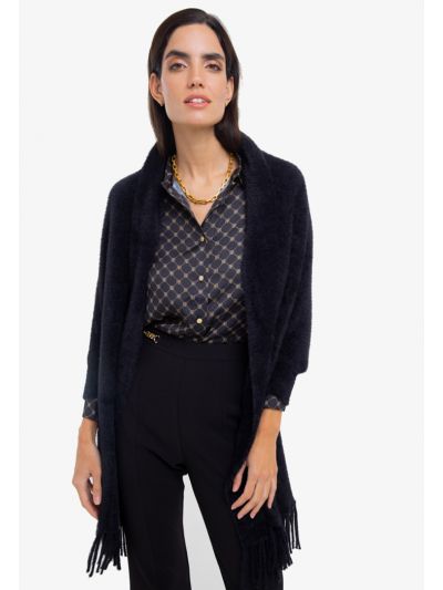 Fuzzy Solid Tasseled Edges Winter Poncho -Sale
