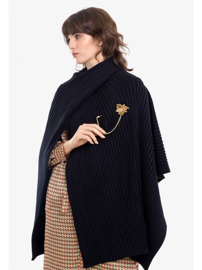 Rib Knitted Solid Crossover Design Winter Poncho -Sale