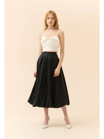 Roman Solid Taffeta Pleated Skirt Black