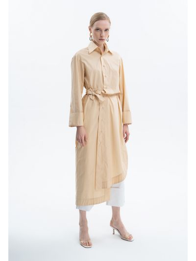 One Sided Slit Solid Poplin Dress -Sale