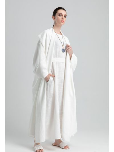 Woven Melange Wide Lapel Open Front Outerwear (Free Size)