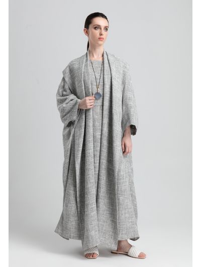 Woven Melange Wide Lapel Open Front Outerwear (Free Size)