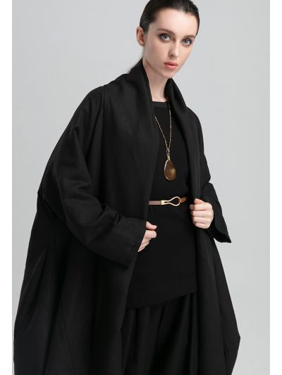 Linen Draped Open Front Cocoon Cardigan (Free Size)