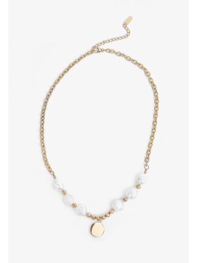 Faux Pearls Embellished Hammered Necklace