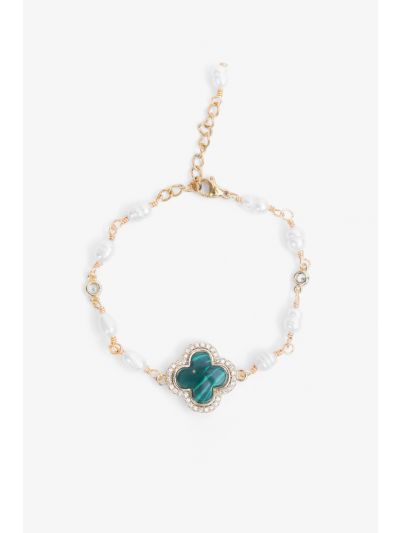 Modern Crystal and Faux Pearls Embellished Bracelet