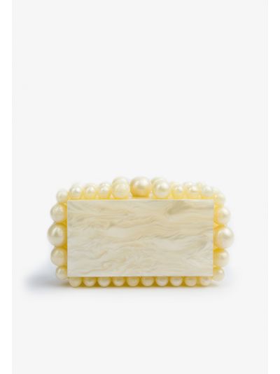 Milky Faux Pearls Crossbody Clutch