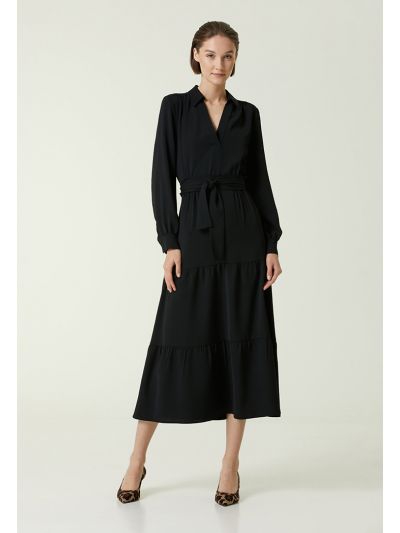 Collection Belted Midi Crepe Dress Black