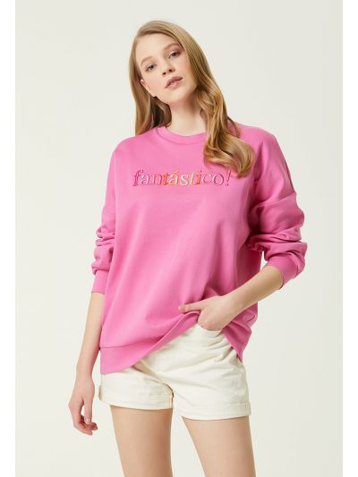 Club Crew Neck Embroidered Sweatshirt Pink