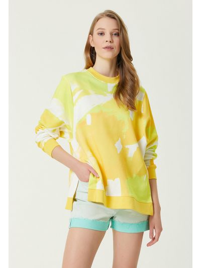 Club Crew Neck Patterned Sweatshirt Yellow