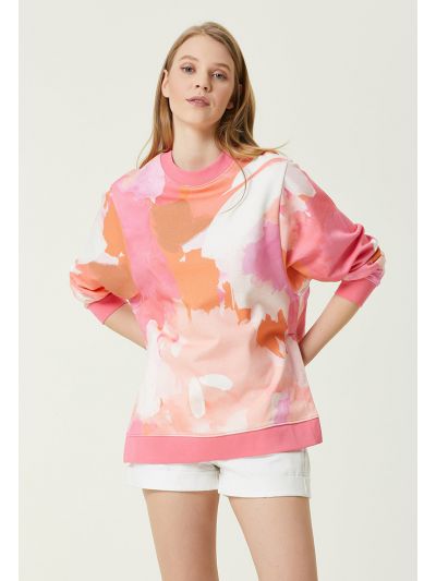 Club Crew Neck Patterned Sweatshirt Pink