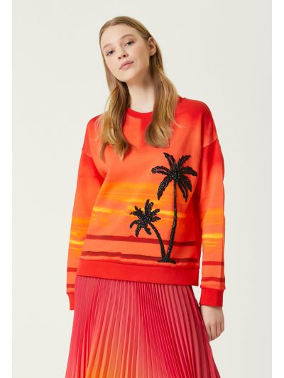 Club Palm Embroidered Sweatshirt Orange