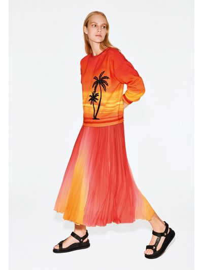 Club Gradient Plisoleil Midi Chiffon Skirt Pink