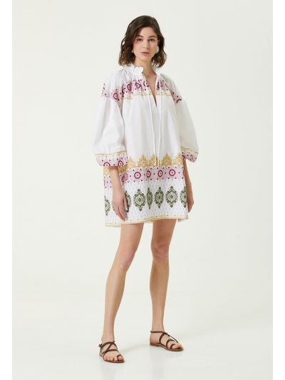 Collection Collar Lace-Up Embroidered Mini Tunic Khaki