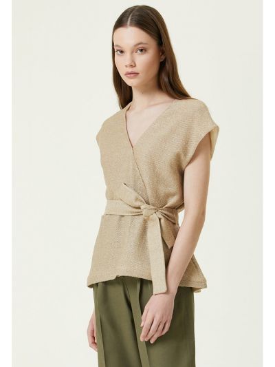 Network Tie Detail Blouse Beige