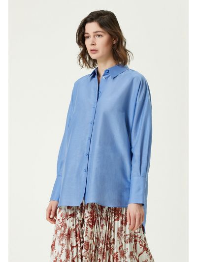 Collection Asymmetrical Tie Detailed Shirt Blue