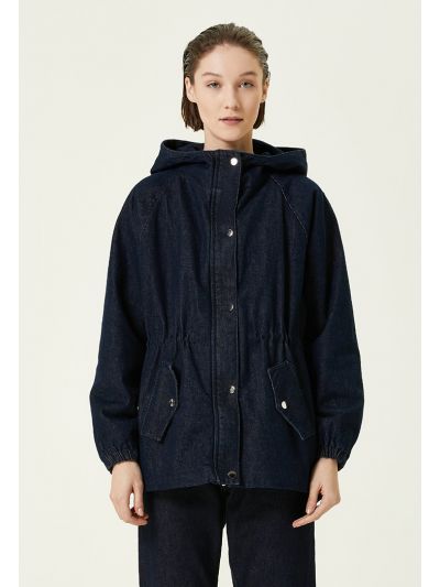 Collection Hooded Pleated Jacket Navy Blue