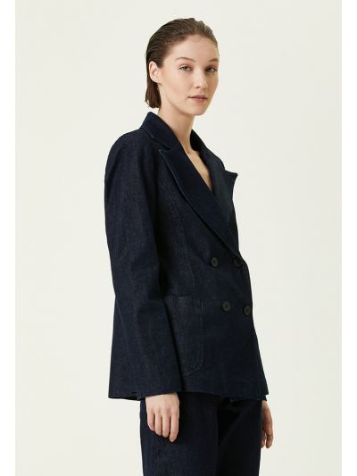 Collection Double Breasted Denim Blazer Navy Blue