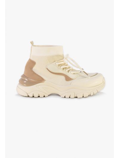 Flyknit Contrast Details Lace Up High Top Sneakers