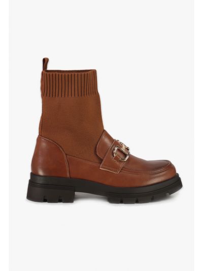Elasticated Upper PU Leather Chucky Chain Boots -Sale