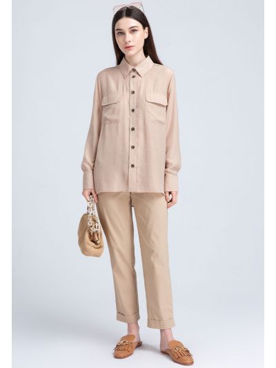 Folded Hem Solid Basic Trouser