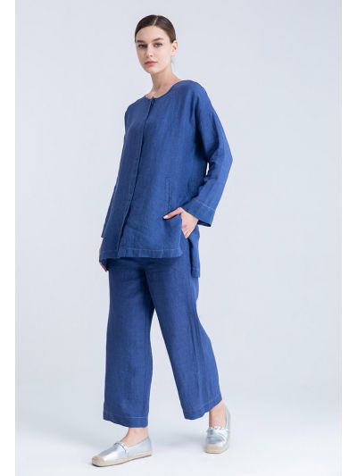 Palazzo High Waist Indigo Linen Pants
