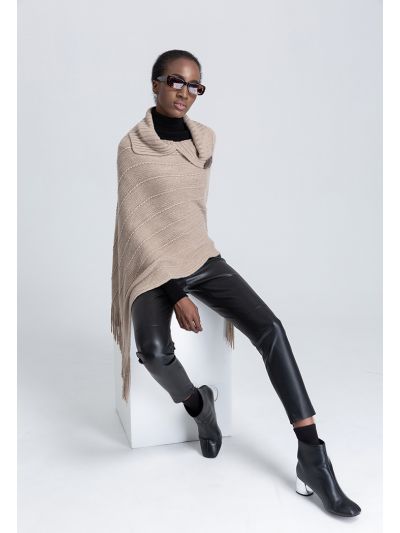 Knitted Asymmetric Collar Poncho (Free Size)